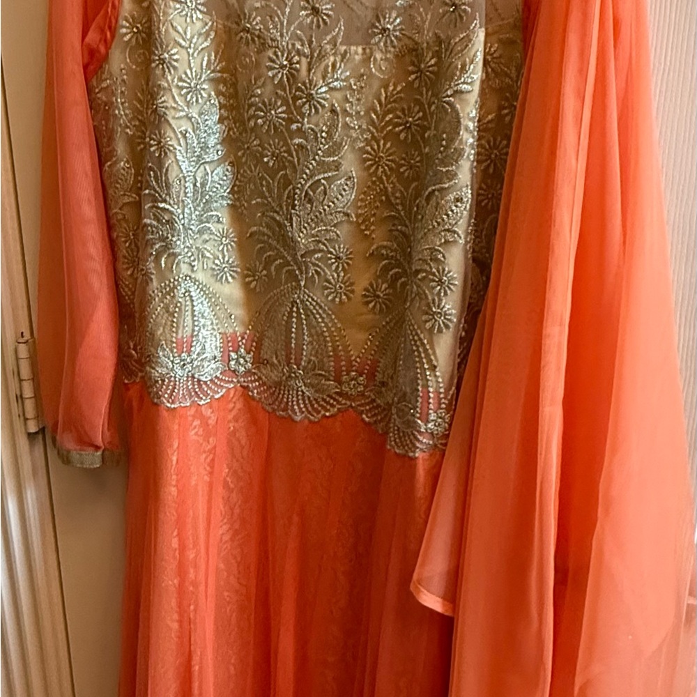 Elegant Orange and Gold Lehenga
